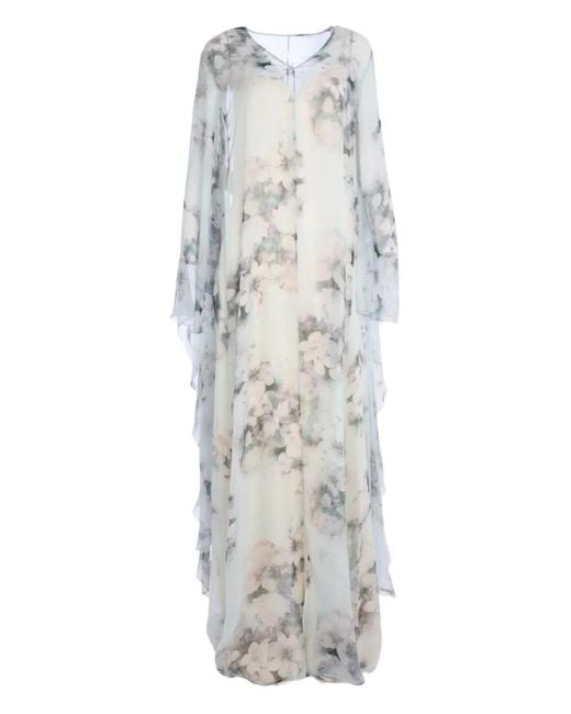 Alberta Ferretti White Floral-Print Maxi Dress
