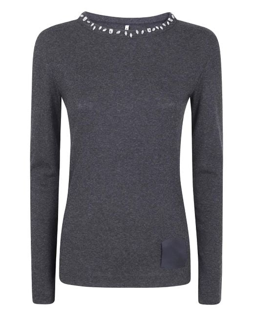 Liviana Conti Blue Embellished-Neckline Sweater