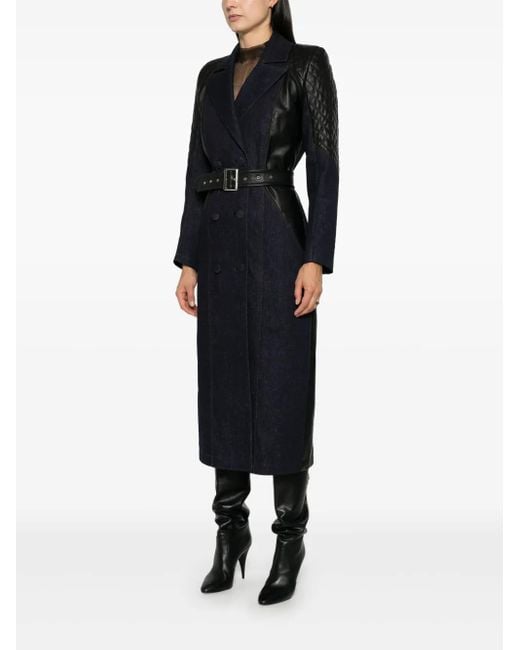 MITILIANE COUTURE Black Leather-Inserts Trench Cot