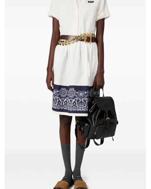 Miu Miu White Popeline-Midikleid mit Bandana-Print