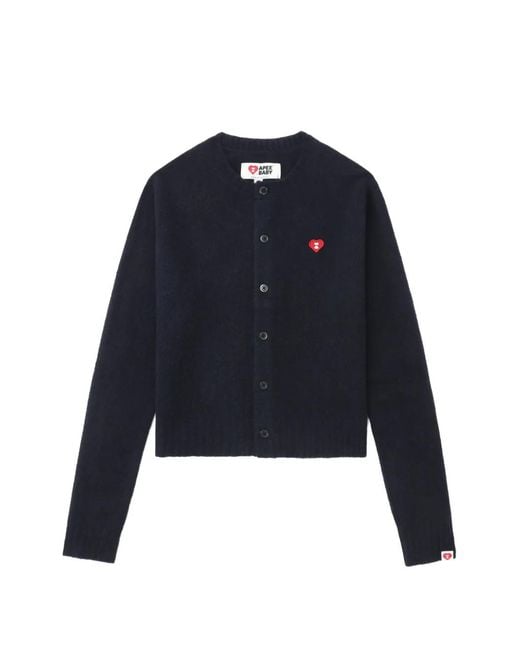 A Bathing Ape Blue Heart-Badge Buttoned Cardigan