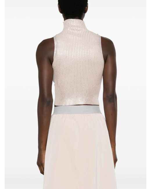 Peserico Glitter Ribbedknit Cropped Top in Natural Lyst