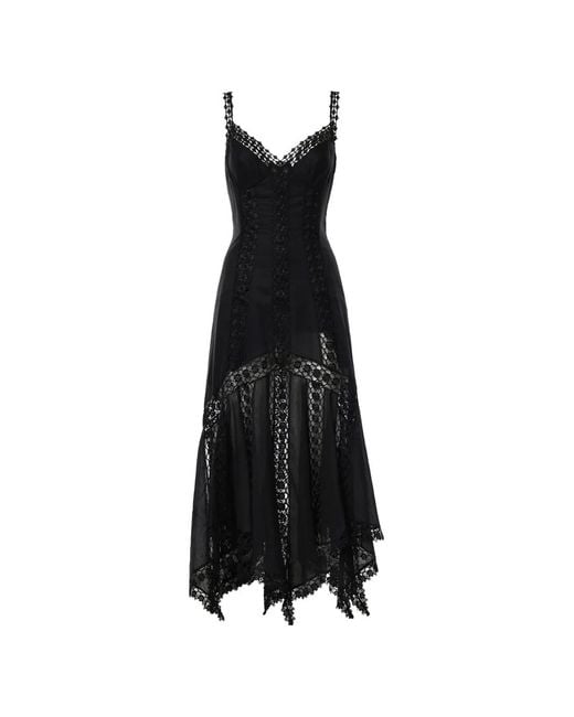 Charo Ruiz Black Blossel Lace-Trim Handkerchief-Hem Dress