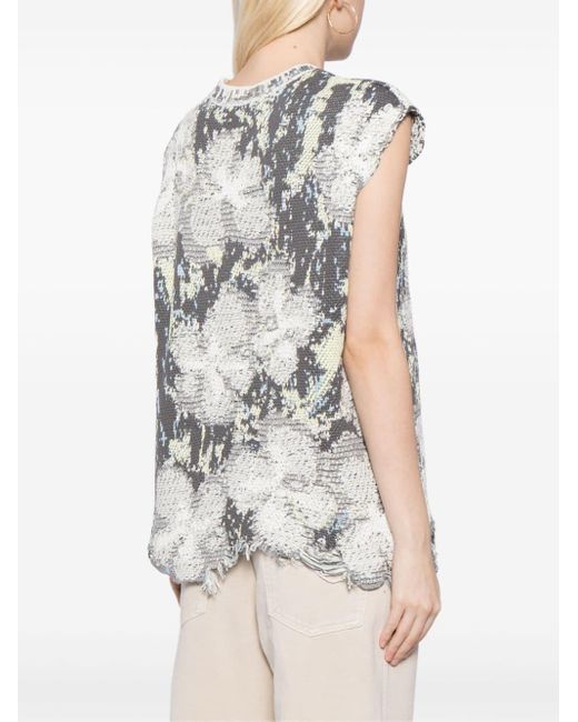 JNBY Gray Floral Intarsia-knit Vest Top
