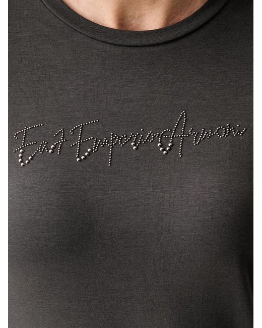 EA7 Black Rhinestone-Embellished Logo-Print T-Shirt