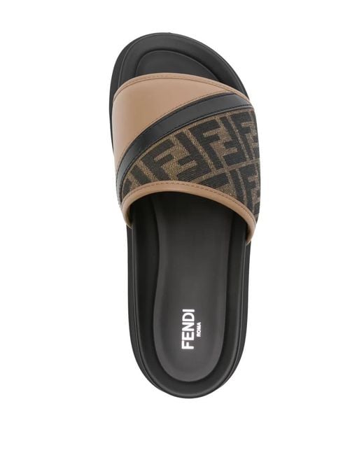 Fendi Brown Diagonal Padded Slides for men