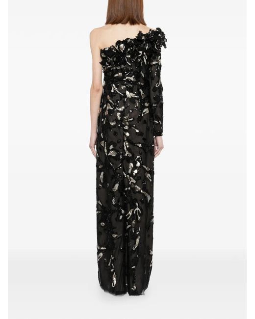 Saiid Kobeisy Black One-Shoulder Embroidered Tulle Dress