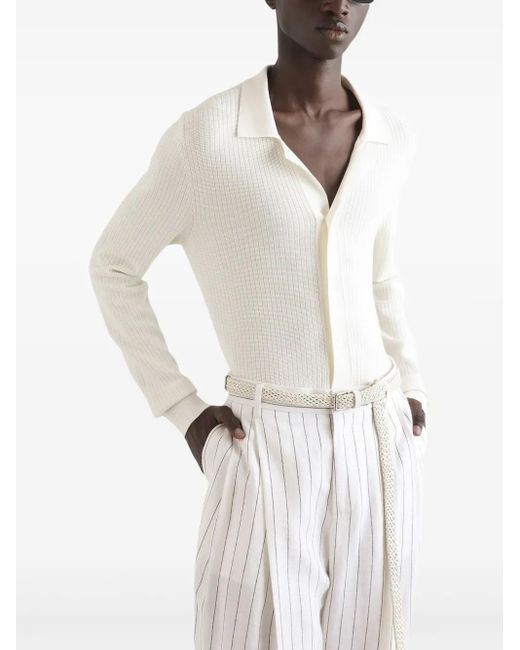 Dolce & Gabbana White Ribbed Cardigan for men
