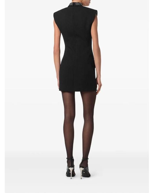 Versace Studded Wool Fitted Mini Dress in Black | Lyst
