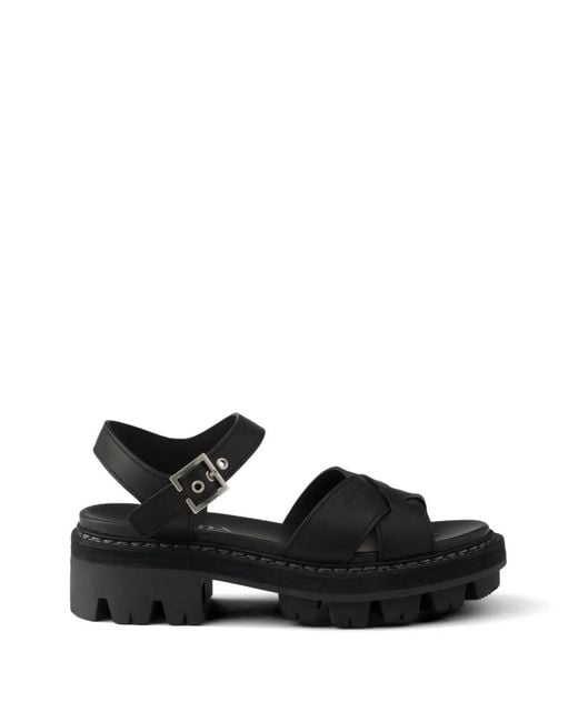 Prada Black Sandales En Cuir