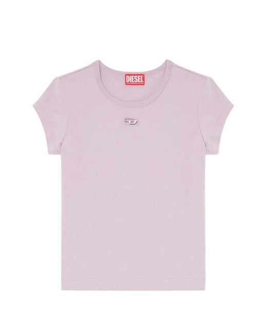 DIESEL Pink T-Shirt With Cut-Out Embroidered Logo