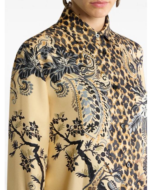 Etro Natural Silk Shirt With Place Leopard Print
