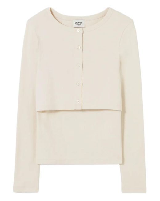 Claudie Pierlot Natural Button-Front Long-Sleeve Sweater