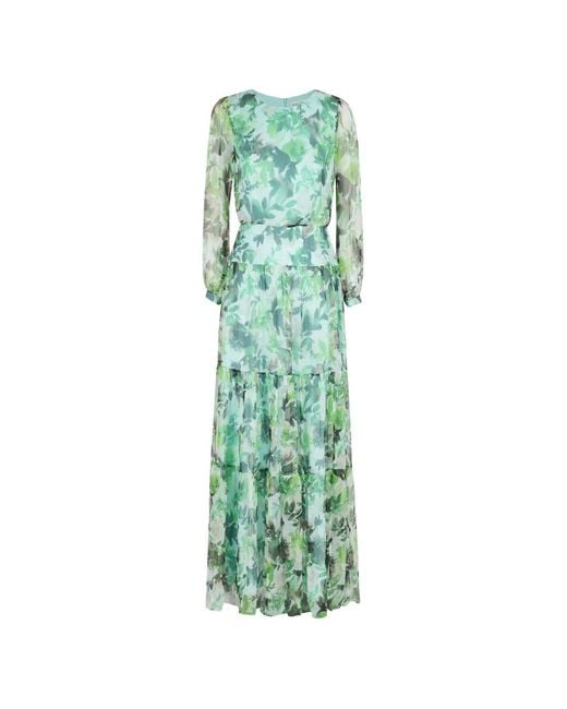 Saloni Green Isabel Tiered Floral Maxi Dress