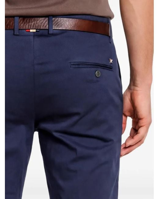 Mason's Blue Torino Flex Logo-Embroidered Turn-Up Trousers for men
