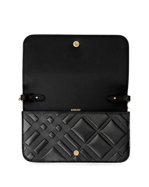 Burberry Black Embossed Check Chain Strap Wallet