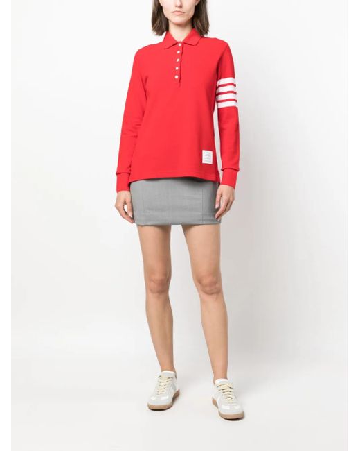 Thom Browne Red 4-Bar Long-Sleeved Polo Shirt