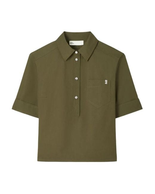 Tory Burch Green Pocket-Detail Short-Sleeve Shirt