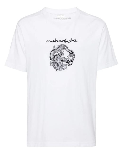 Maharishi White Thar Dragon-Embroidered T-Shirt for men
