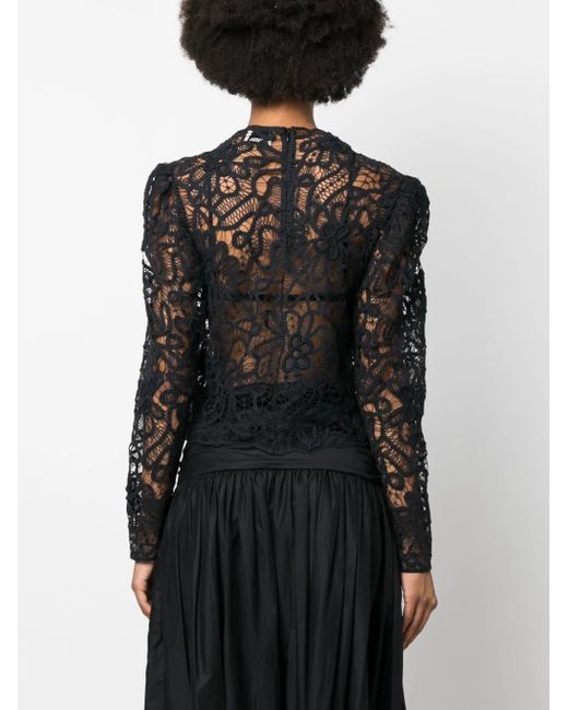 Isabel Marant Black Neline Lace Long-Sleeve Top