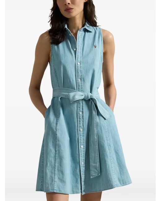 Polo Ralph Lauren Blue Collared Belted Mini Dress