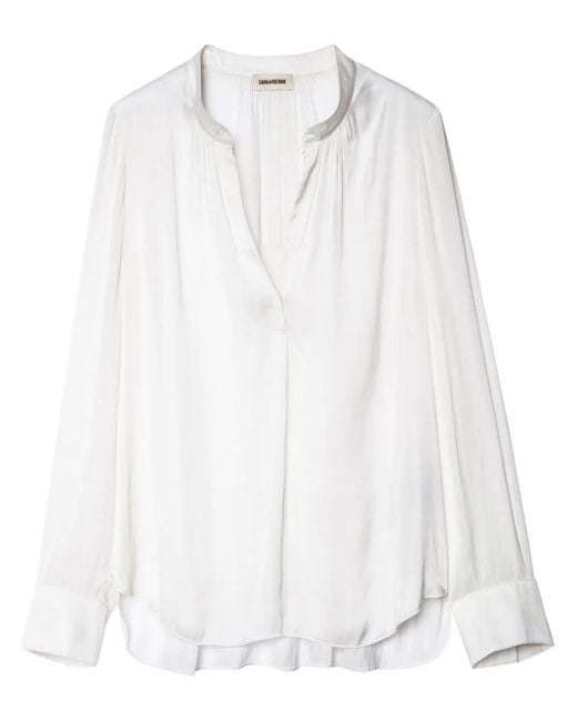 Zadig & Voltaire White Gathered-Detail Satin-Weave Blouse