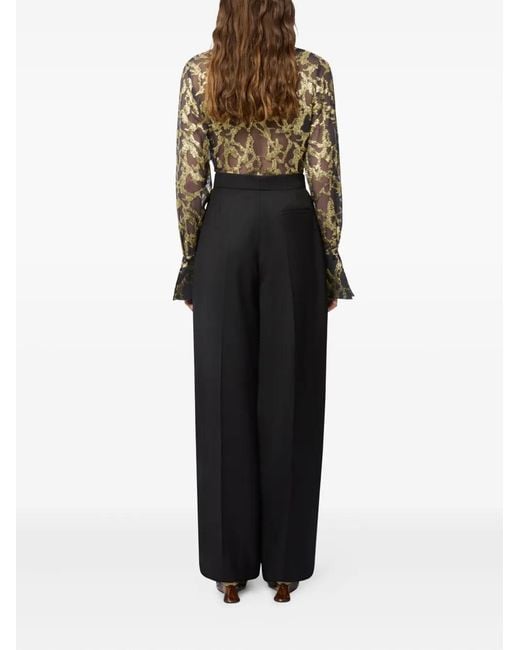 Nina Ricci Black Pleated-Motif Wool Gabardine Trousers