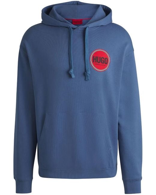 HUGO Blue Logo-Print Hoodie for men