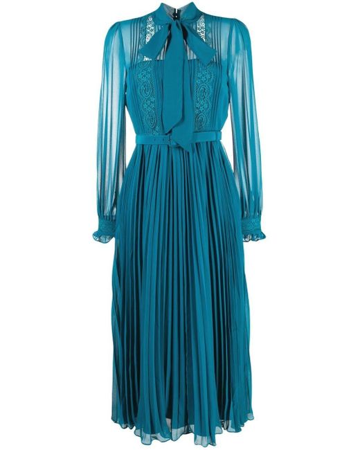 Self-Portrait Chiffon Midi Dress in Blue | Lyst