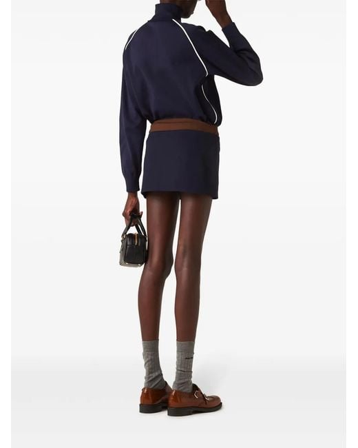 Miu Miu Blue Embroidered-Logo Mini Skirt