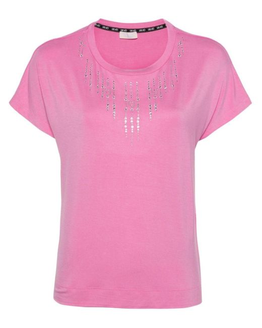 Liu Jo Pink Crystal-embellished T-shirt