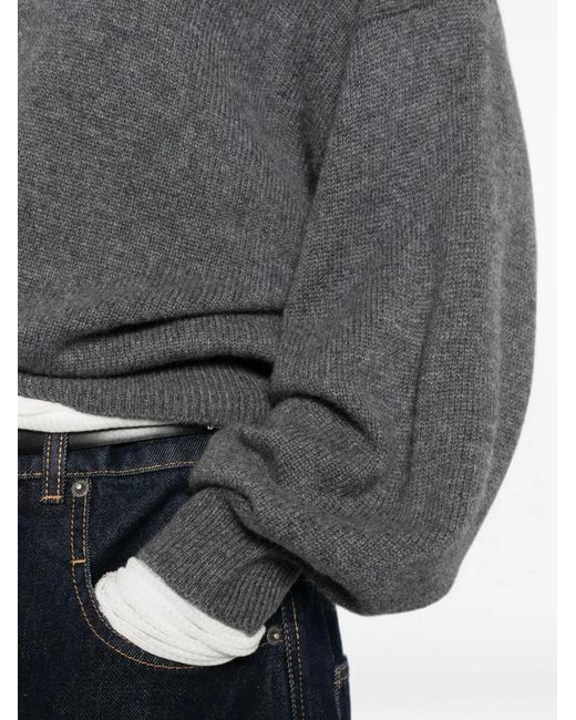 Lisa Yang Gray Crew-Neck Balloon-Sleeve Sweater