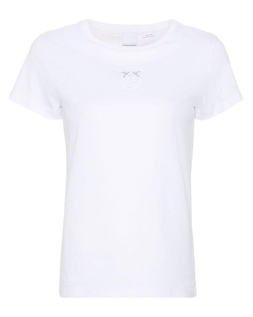 Pinko White T-Shirt mit Love Birds-Stickerei