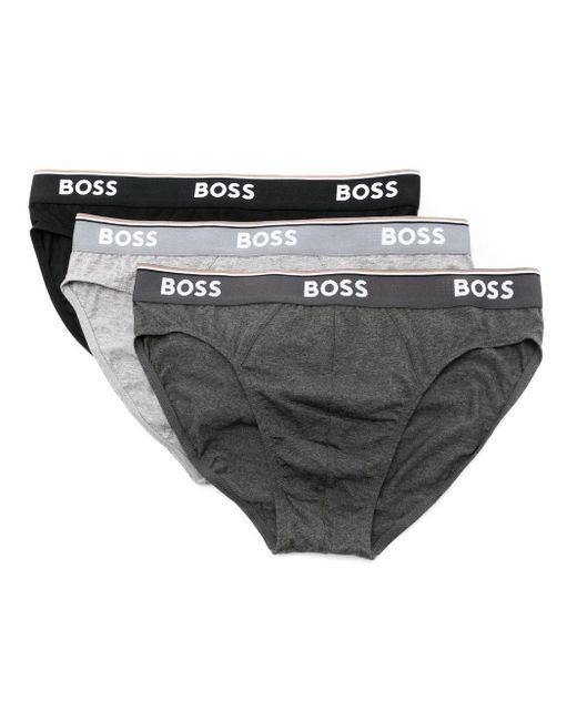 BOSS by HUGO BOSS Stripe-trim Briefs (pack Of 3) in Gray for Men | Lyst