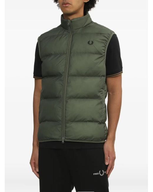 Fred Perry Green Quilted Puffer Vest for men