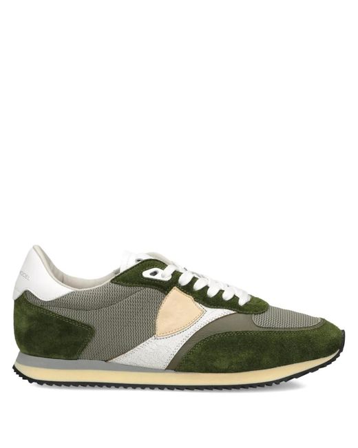 Philippe Model Green Suede Panelled Trainers for men