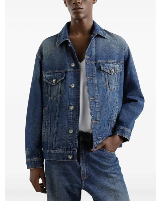 Dolce & Gabbana Blue Logo-Plaque Denim Jacket for men