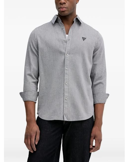 Guess Gray Herringbone Cotton Shirt for men