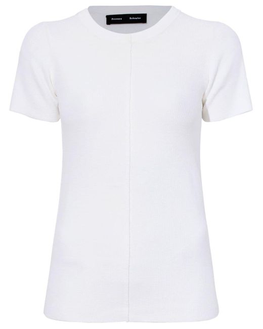 Proenza Schouler White Geripptes T-Shirt mit Rundhalsausschnitt