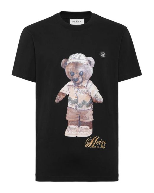 Philipp Plein Black Round Neck T-Shirt Teddy Beach for men
