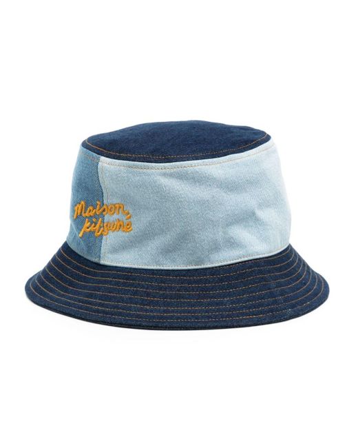 Maison Kitsuné Blue Logo-embroidered Denim Bucket Hat for men
