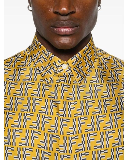 Fendi Yellow Ff-Print Shirt for men