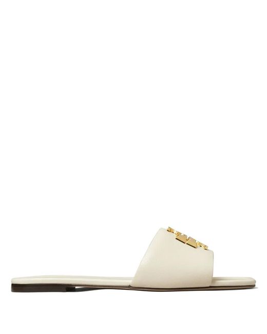 Tory Burch White Eleanor Logo-Plaque Sandals