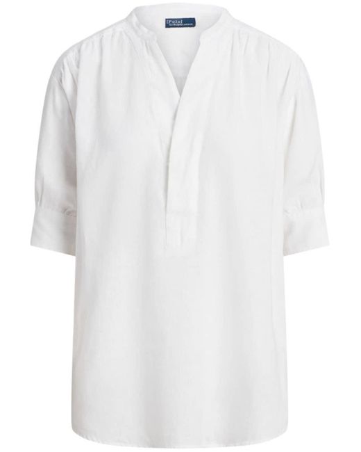 Polo Ralph Lauren White V-neck Linen Shirt
