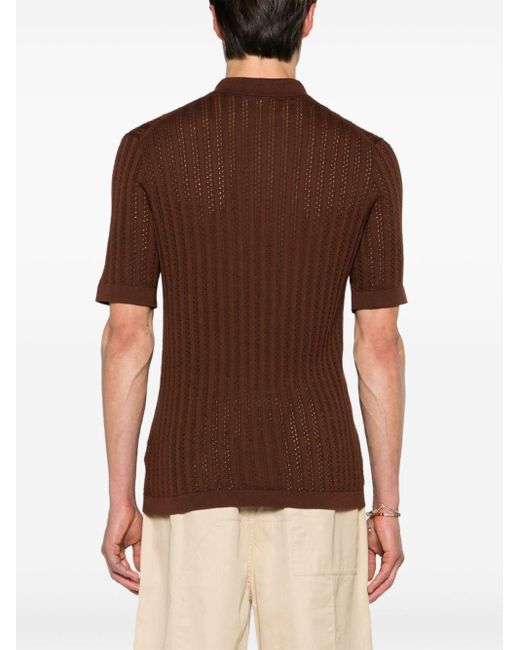 Tagliatore Brown Jesse Pointelle-knit Polo Shirt for men