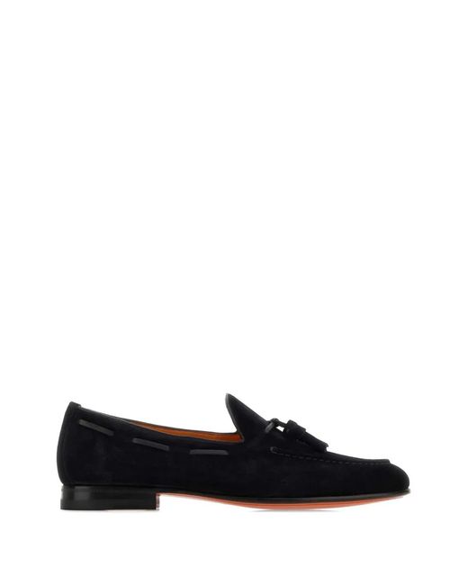 Santoni Black Tassel-Detail Suede Loafers for men