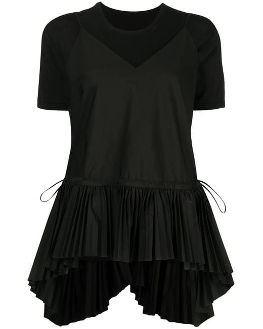 Juun.J Black Pleated-Hem T-Shirt