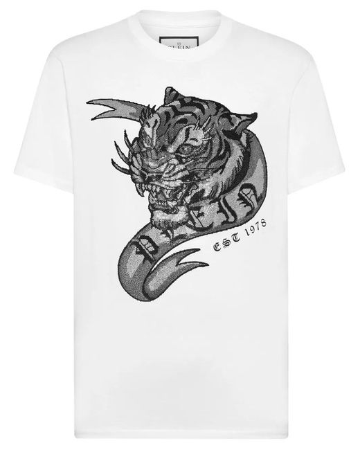 Philipp Plein Gray Ss Tattoo Tiger-Print T-Shirt for men