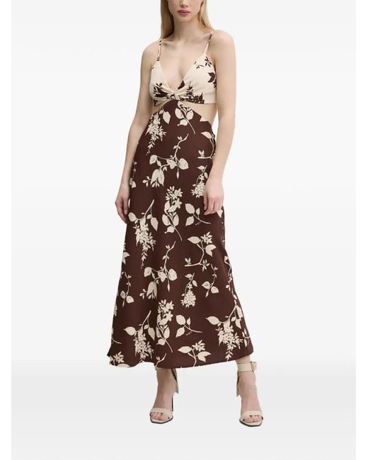 Abercrombie & Fitch Natural Cut-Out Floral-Pattern Midi Dress
