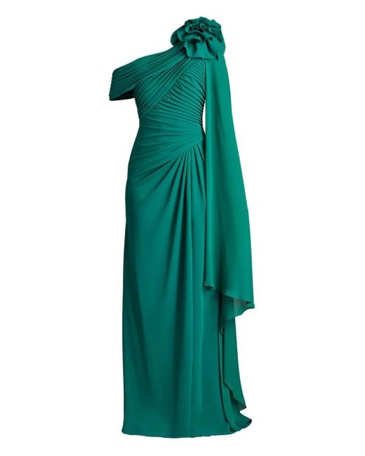 Tadashi Shoji Green Kamari Draped Off-Shoulder Gown
